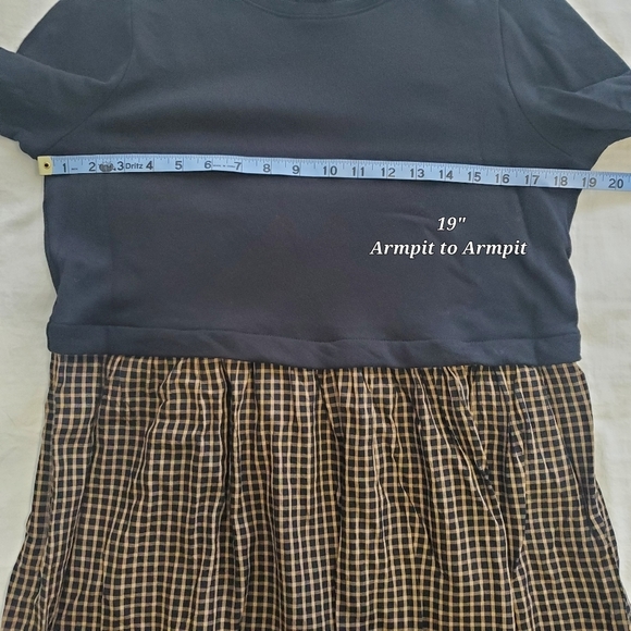 J Jill Mixed Media Black Tan Plaid Long Sleeve Dress Womens MP Medium Petite - Picture 12 of 16